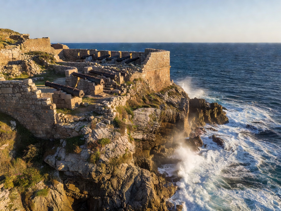 Ancient limestone fortifications and bastions over Mediterranean sea in Birgu Malta